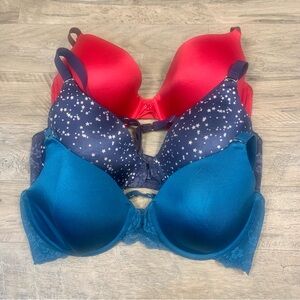 Maidenform Bundle 3 T Shirt Underwired Bras Front Snap Satin Stars